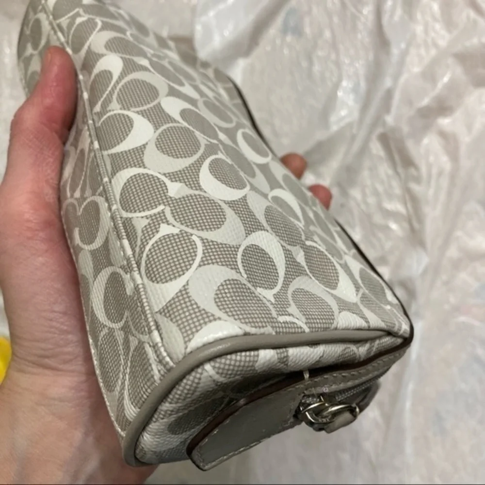Coach gray white coated canvas cosmetic bag